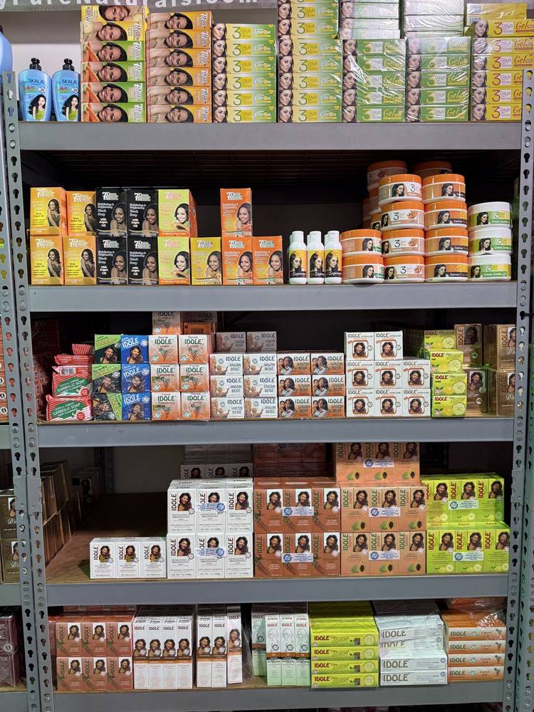 Soaps and cleansers shelf at Allan Beauty Supply