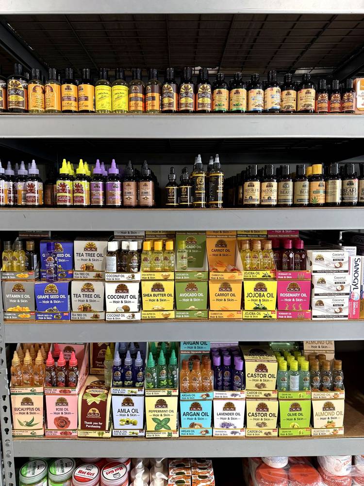 Hair and skin oils — castor, argan, coconut, jojoba and more — at Allan Beauty Supply